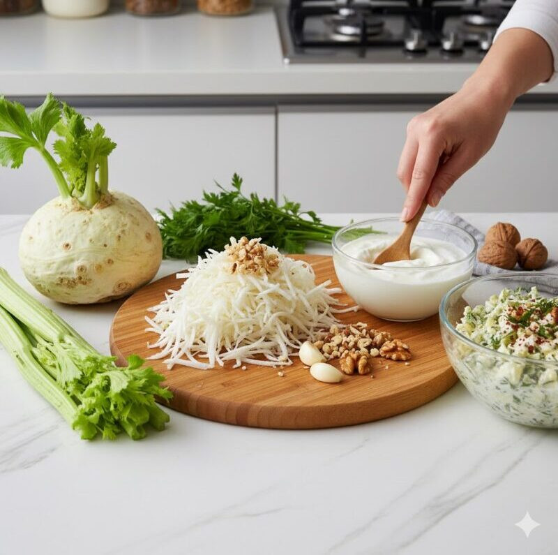 kerevizin faydaları için taze yeşil saplı kereviz demeti, kereviz yumrusu ve bir bardak taze kereviz suyu.