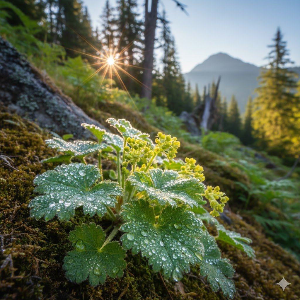 Sabah çiyiyle ıslanmış canlı aslan pençesi faydaları elde edebileceğiniz yaprakları"