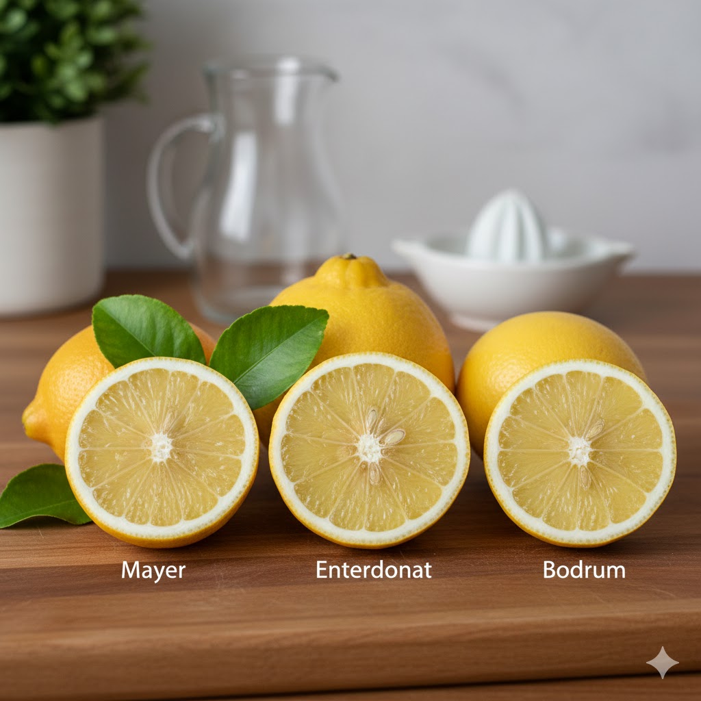 Mayer, Enterdonat ve Kütdiken limon türlerinin kesilmiş halde iç yapılarını gösteren karşılaştırmalı fotoğraf.