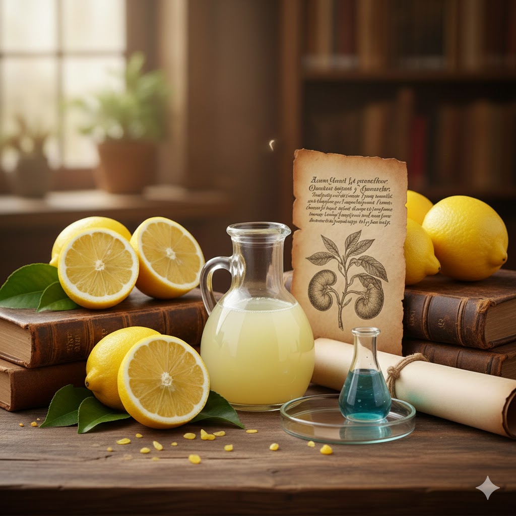 Taze kesilmiş limon dilimleri ve tıbbi araştırmaları simgeleyen doğal ortamda limonun tıbbi faydaları.