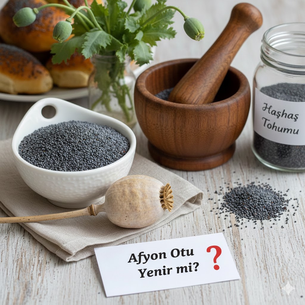 Mutfakta kullanılan haşhaş tohumları ve kuru afyon otu kapsülü görseli - afyon otu yenir mi?