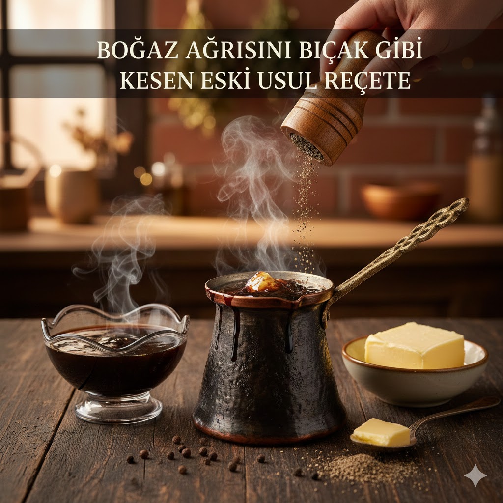 Boğaz ağrısı için hazırlanan pekmez, tereyağı ve karabiber karışımı doğal kür tarifi