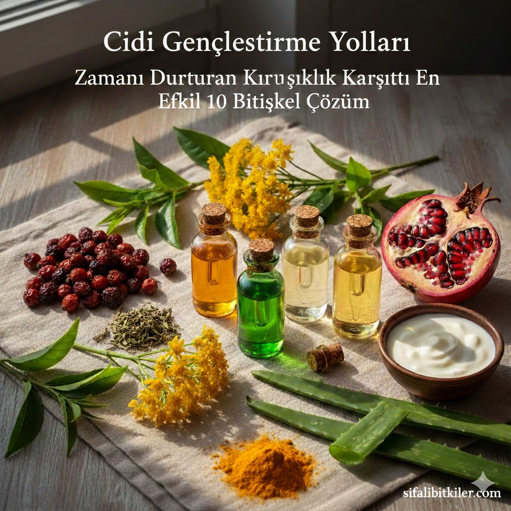 Cilt gençleştirme yolları için doğal bitkisel yağlar, kuşburnu, aloe vera ve gençlik kürleri hazırlığı