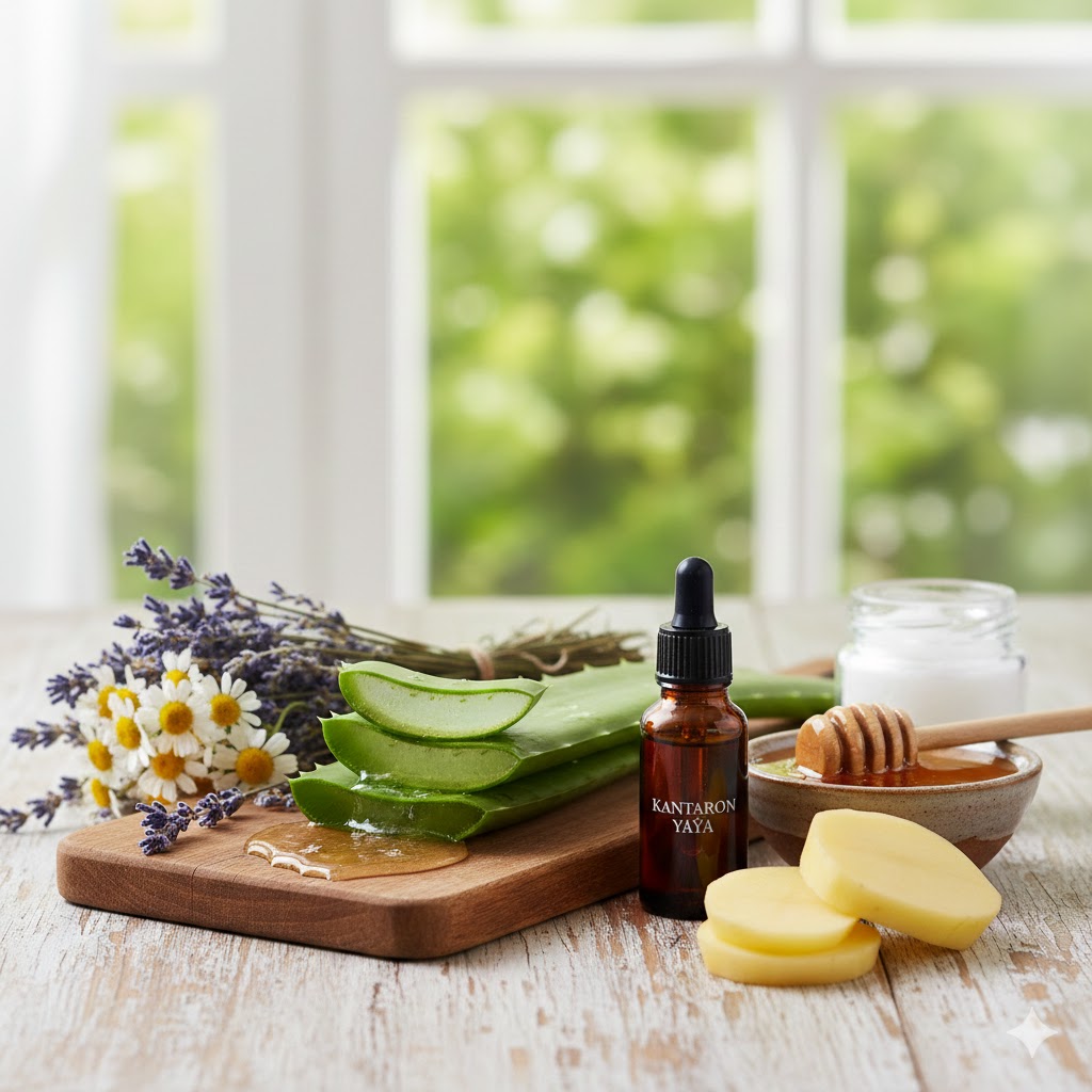 Yanıklara iyi gelen doğal ve bitkisel çözümler: Aloe vera, kantaron yağı ve şifalı bitkiler.