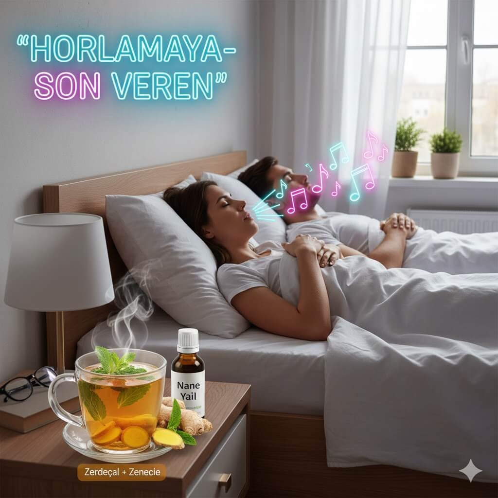 Horlamaya son veren bitkisel çay ve nane yağı ile uyuyan çift